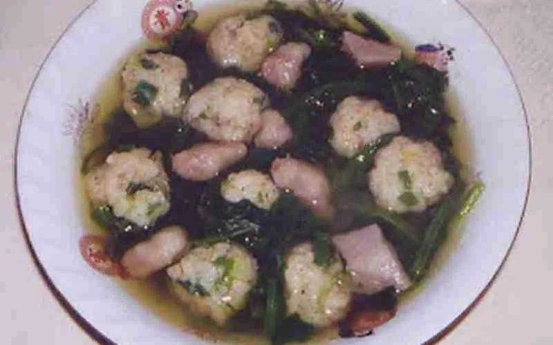 Yu Choy with Taro and Shrimp Ball Soup