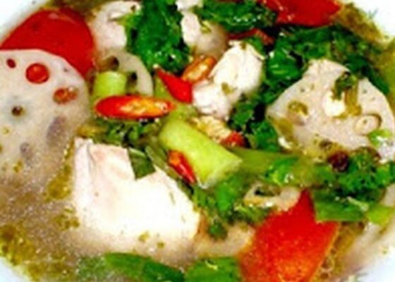 Hot Sour Chicken Soup with Lotus Shoots