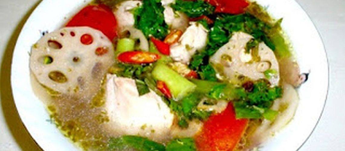 Hot Sour Chicken Soup with Lotus Shoots