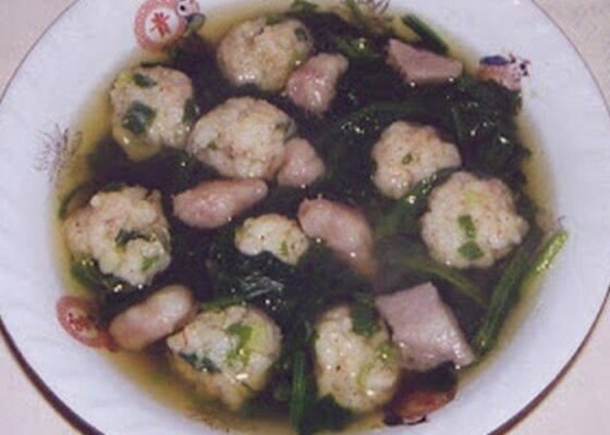 Yu Choy with Taro and Shrimp Ball Soup
