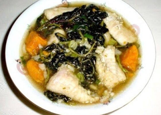 Fish and Asian Purple Spinach Soup
