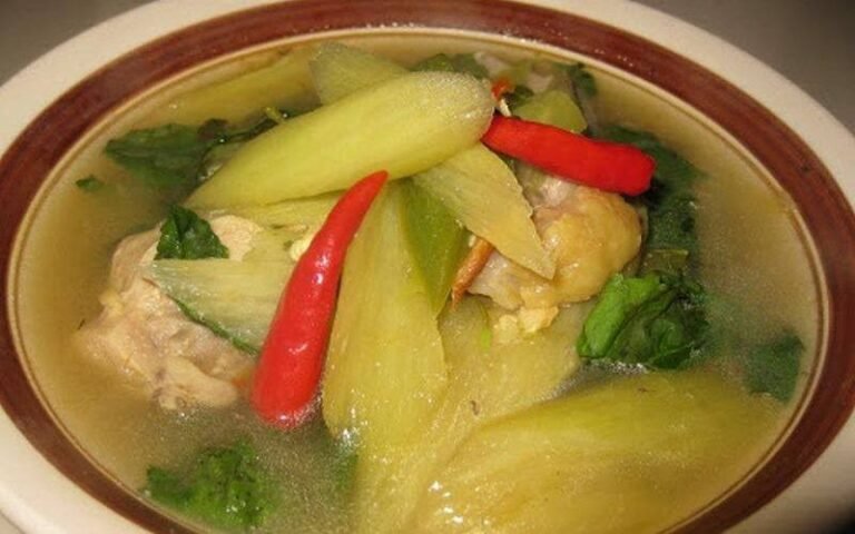 Cambodian Sour Taro Stem with Chicken - Cambodia Recipe