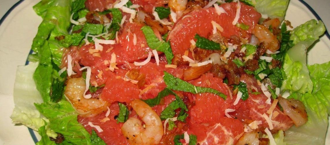 Khmer Grapefruit and Pomelo Salad with Grilled Shrimp