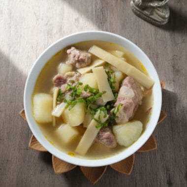 Bowl of Khmer bamboo shoots and yucca soup