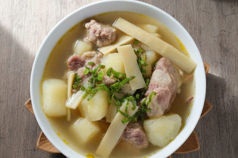 Bowl of Khmer bamboo shoots and yucca soup
