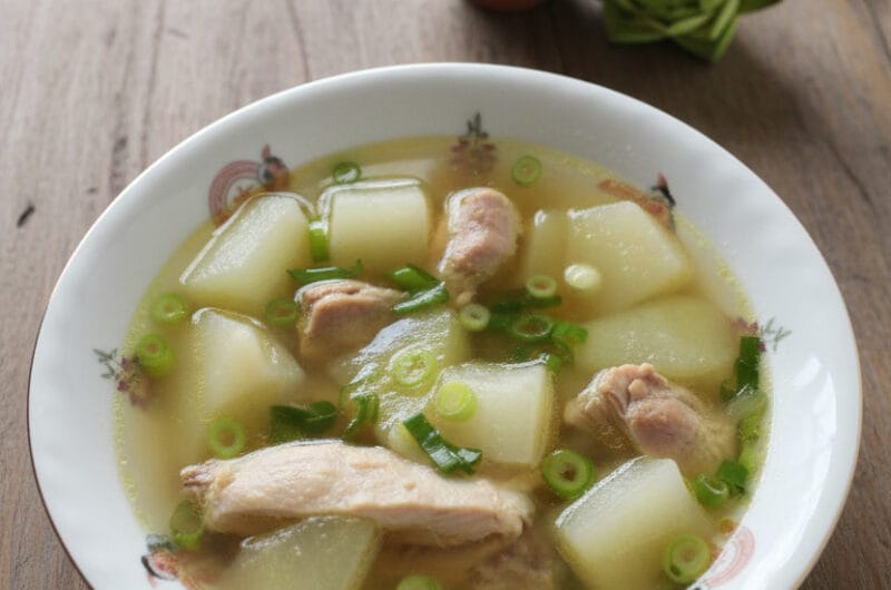Bowl of Chicken Chayote Squash Soup with green onion