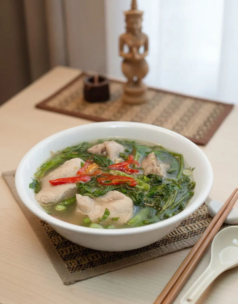 Chicken Sweet Sour Soup with Water Spinach