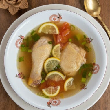 Top view of Chicken with Preserved Lemon Soup
