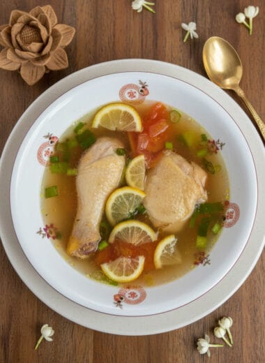 Top view of Chicken with Preserved Lemon Soup