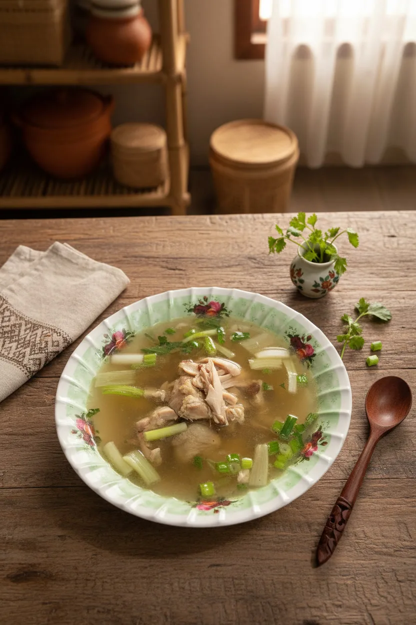 Traditional Cambodian lemongrass chicken soup