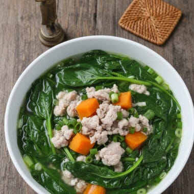 Bowl of Cambodian Malabar spinach soup