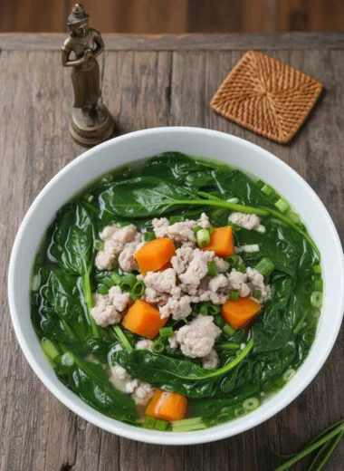 Bowl of Cambodian Malabar spinach soup
