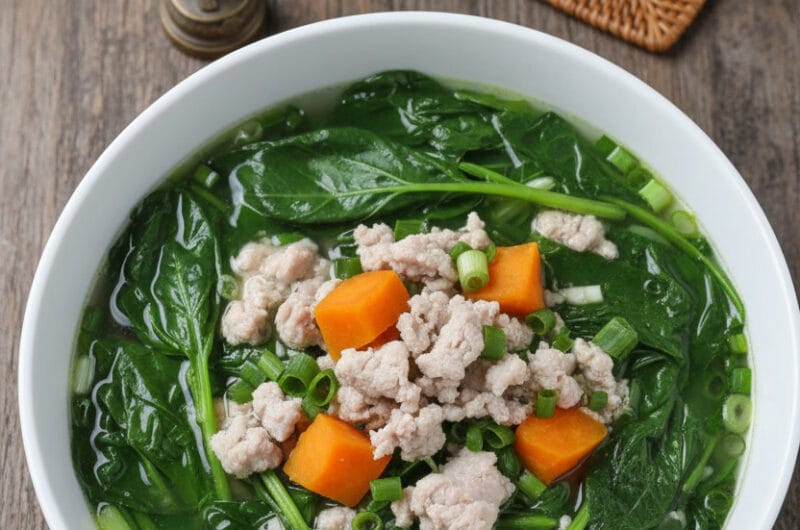 Bowl of Cambodian Malabar spinach soup