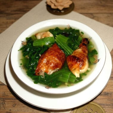 Bowl of Mustard Green Soup with Roasted Meat