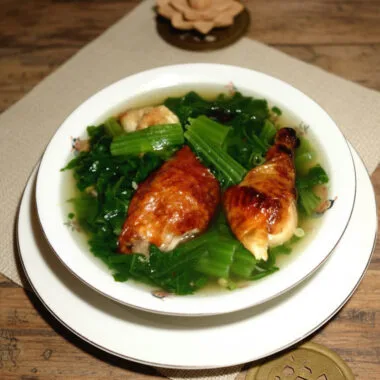Bowl of Mustard Green Soup with Roasted Meat