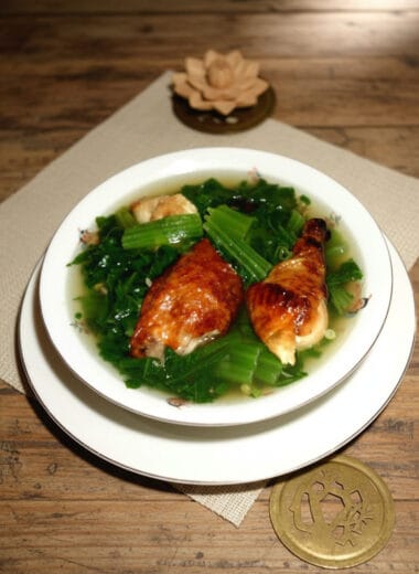 Bowl of Mustard Green Soup with Roasted Meat