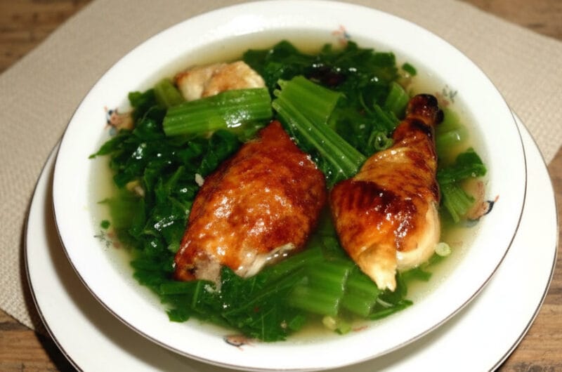 Bowl of Mustard Green Soup with Roasted Meat