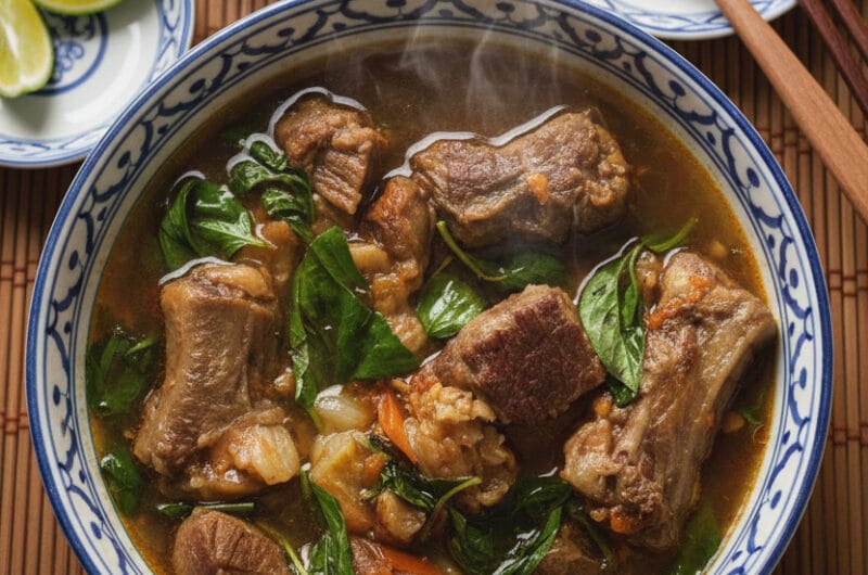 Oxtail basil stew with tender oxtail, beef, green papaya, and fresh basil