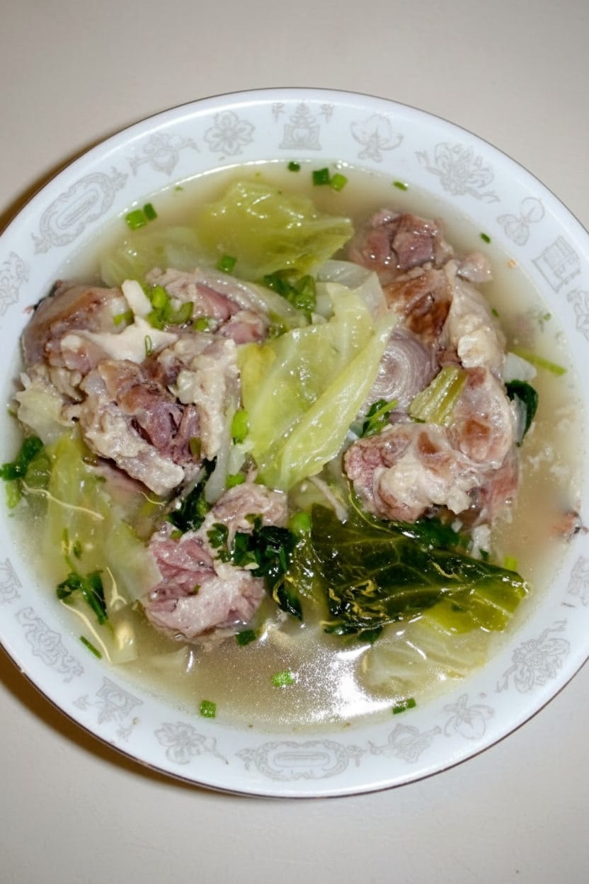 Cambodian oxtail cabbage soup in bowl
