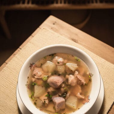Cambodian Pork with Taro Root Soup in a bowl