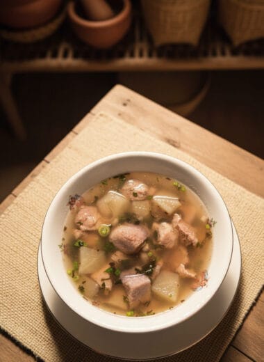 Cambodian Pork with Taro Root Soup in a bowl