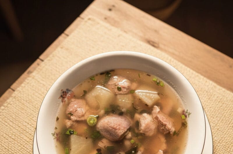 Cambodian Pork with Taro Root Soup in a bowl