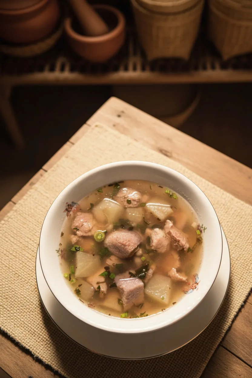 Cambodian Pork with Taro Root Soup in a bowl