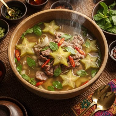 Bowl of sweet sour beef star fruit soup
