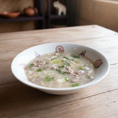 White yam with pork soup in a bowl