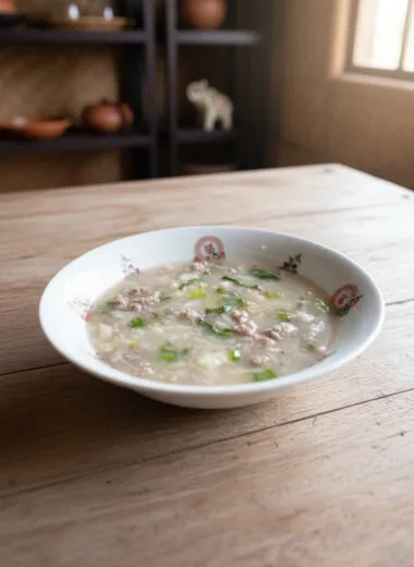 White yam with pork soup in a bowl