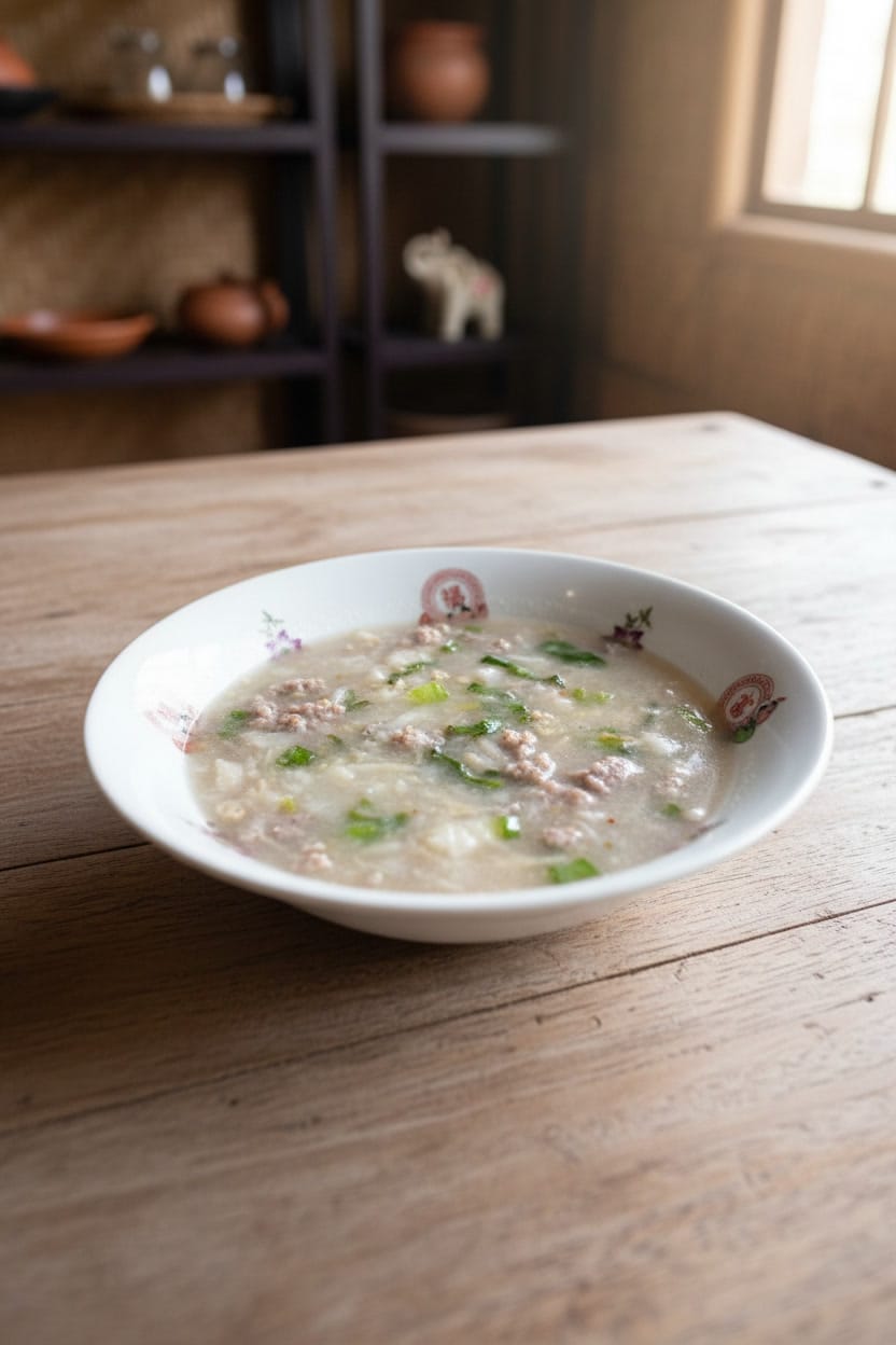 White yam with pork soup in a bowl