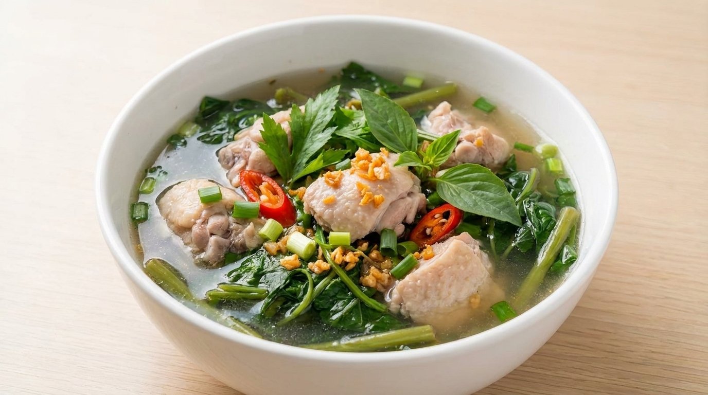 Chicken Sweet Sour Soup with Water Spinach
