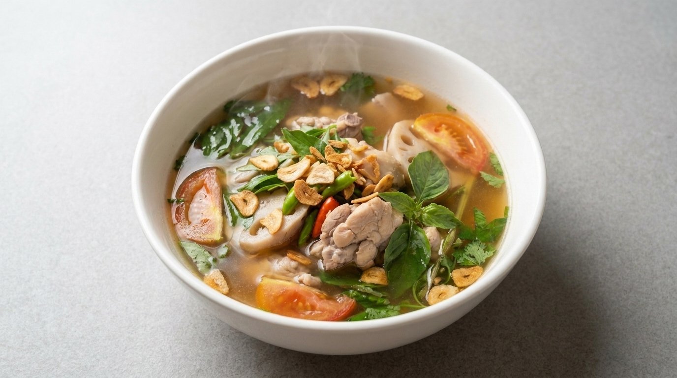 Hot Sour Chicken Soup with Lotus Shoots