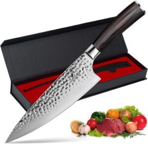 imarku Damascus chef knife with sharp blade for cutting meat and vegetables