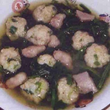 Yu Choy with Taro and Shrimp Ball Soup