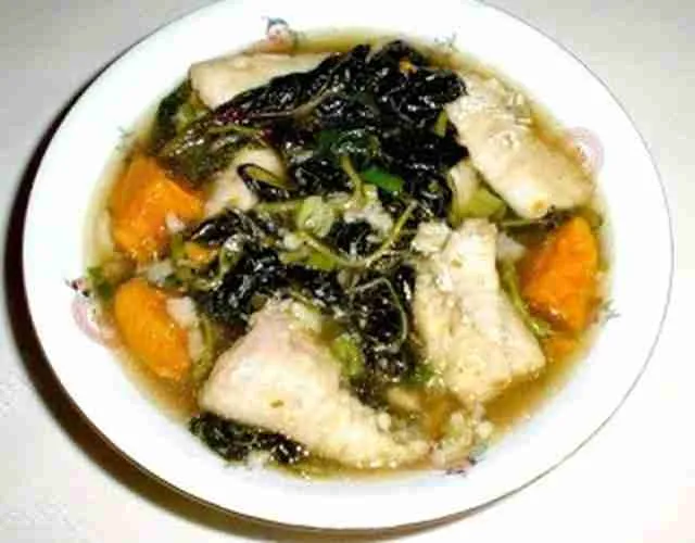 Fish and Asian Purple Spinach Soup