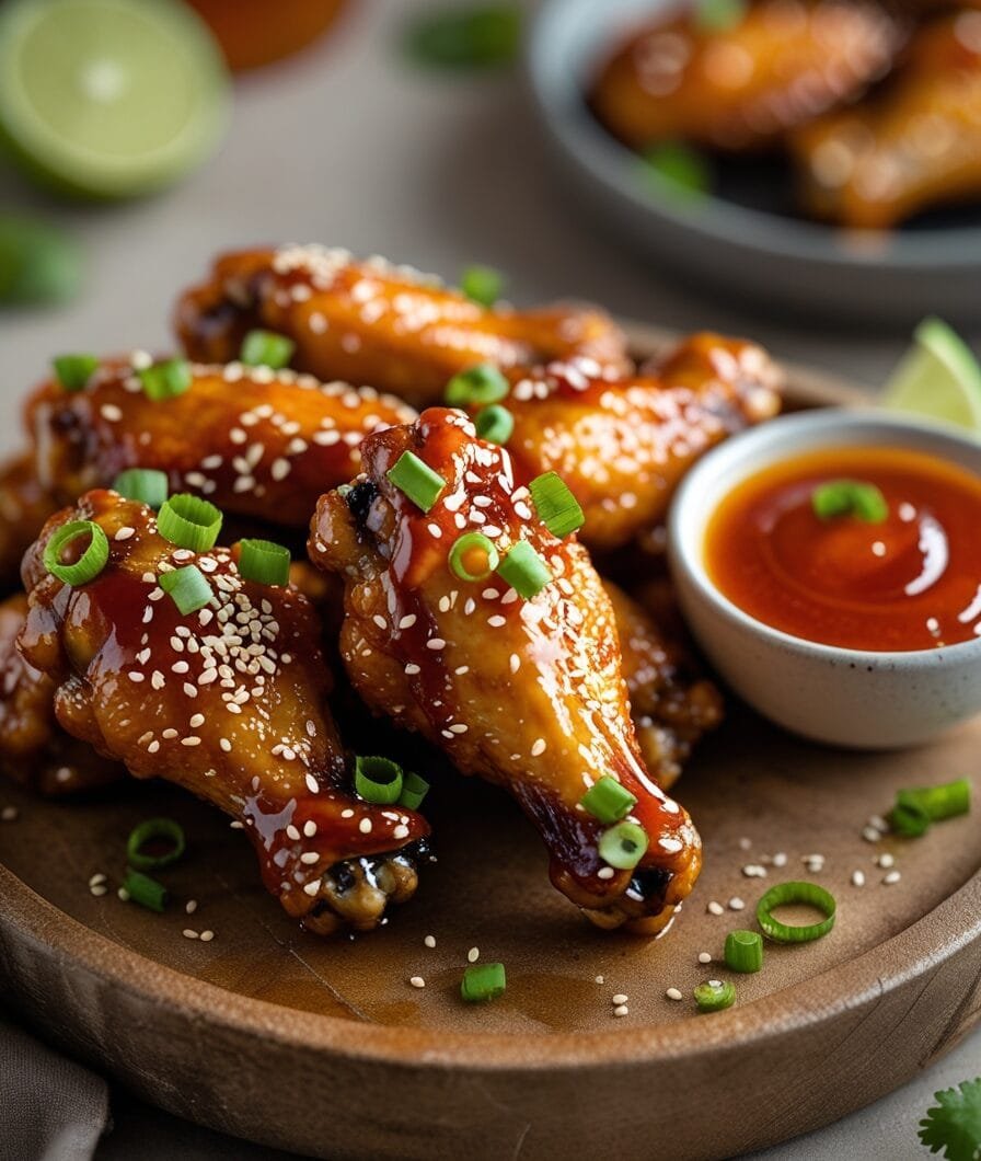 Baked Honey Sriracha Chicken Wings with Sweet Chili Ginger Sauce