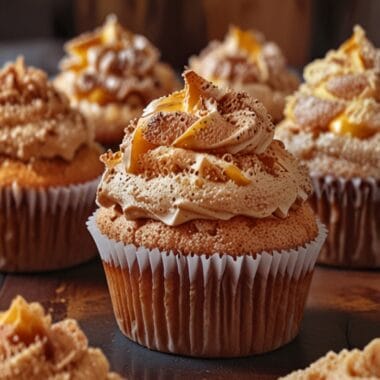 Homemade Biscoff Swirl Cupcakes with creamy Lotus spread marbled