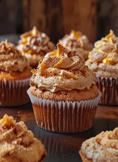 Homemade Biscoff Swirl Cupcakes with creamy Lotus spread marbled