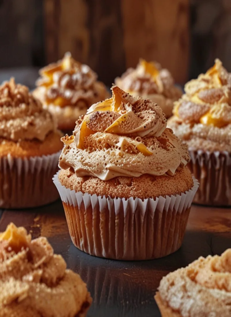 Homemade Biscoff Swirl Cupcakes with creamy Lotus spread marbled