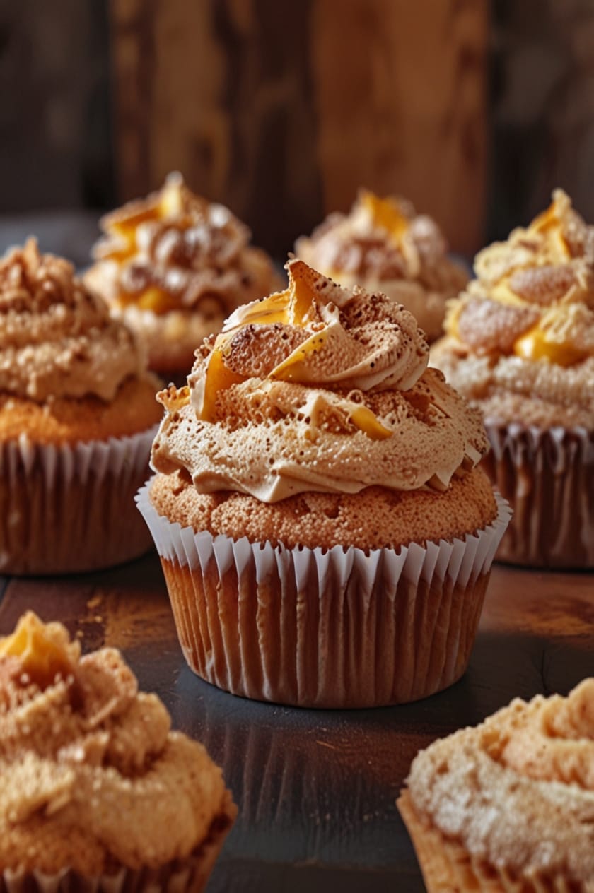 Homemade Biscoff Swirl Cupcakes with creamy Lotus spread marbled