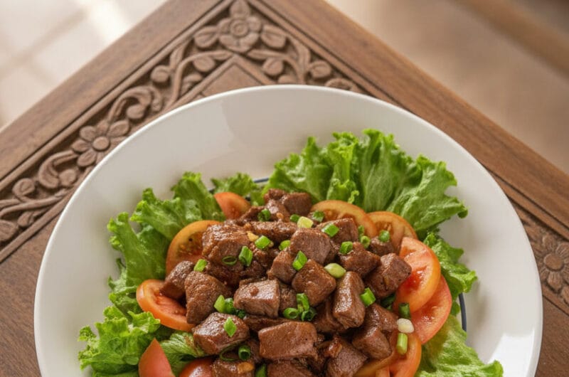 Cambodian beef loc lac with fresh vegetables