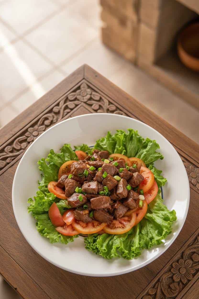 Cambodian beef loc lac with fresh vegetables