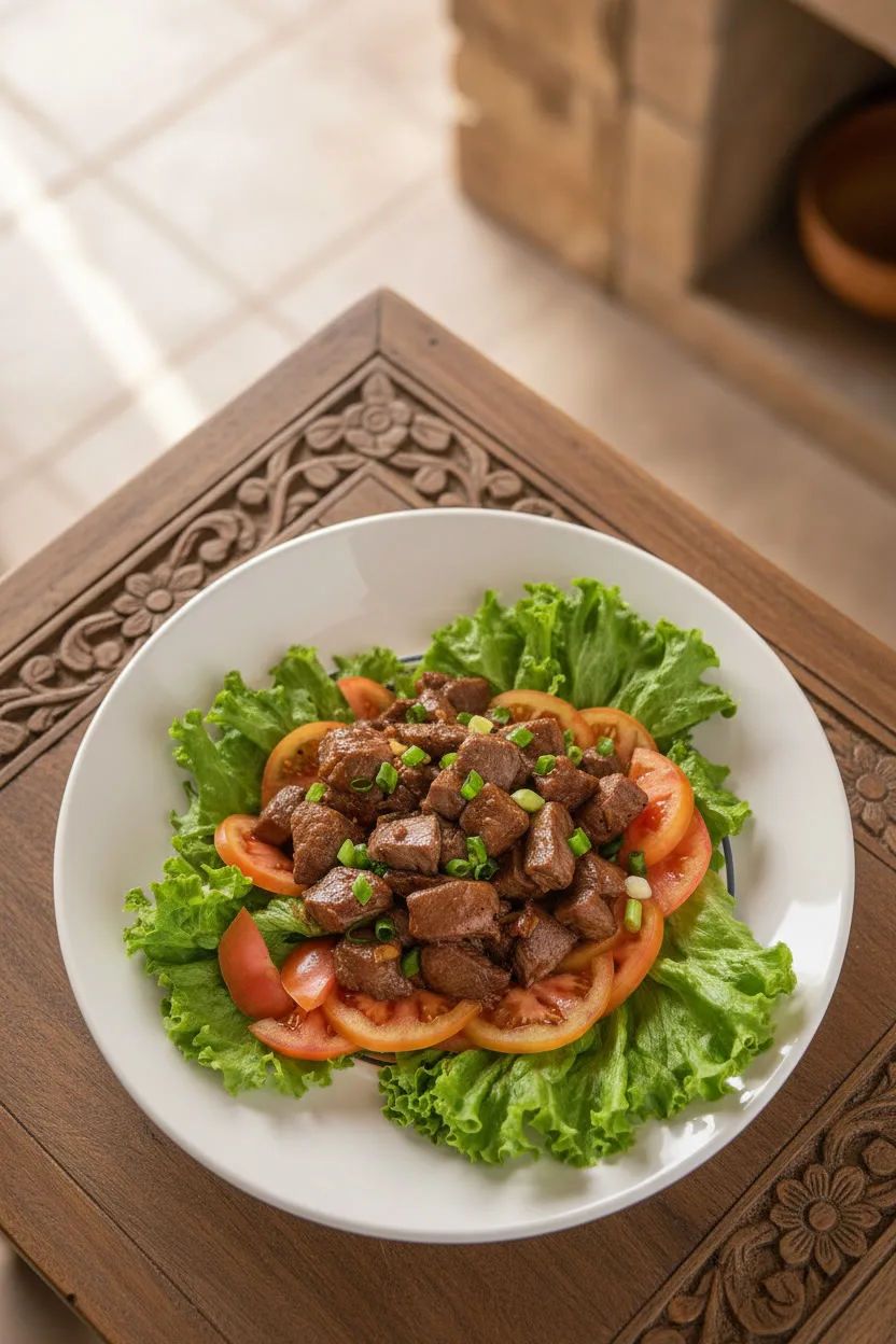 Cambodian beef loc lac with fresh vegetables