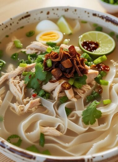 Cambodian Chicken Flat Noodle Porridge