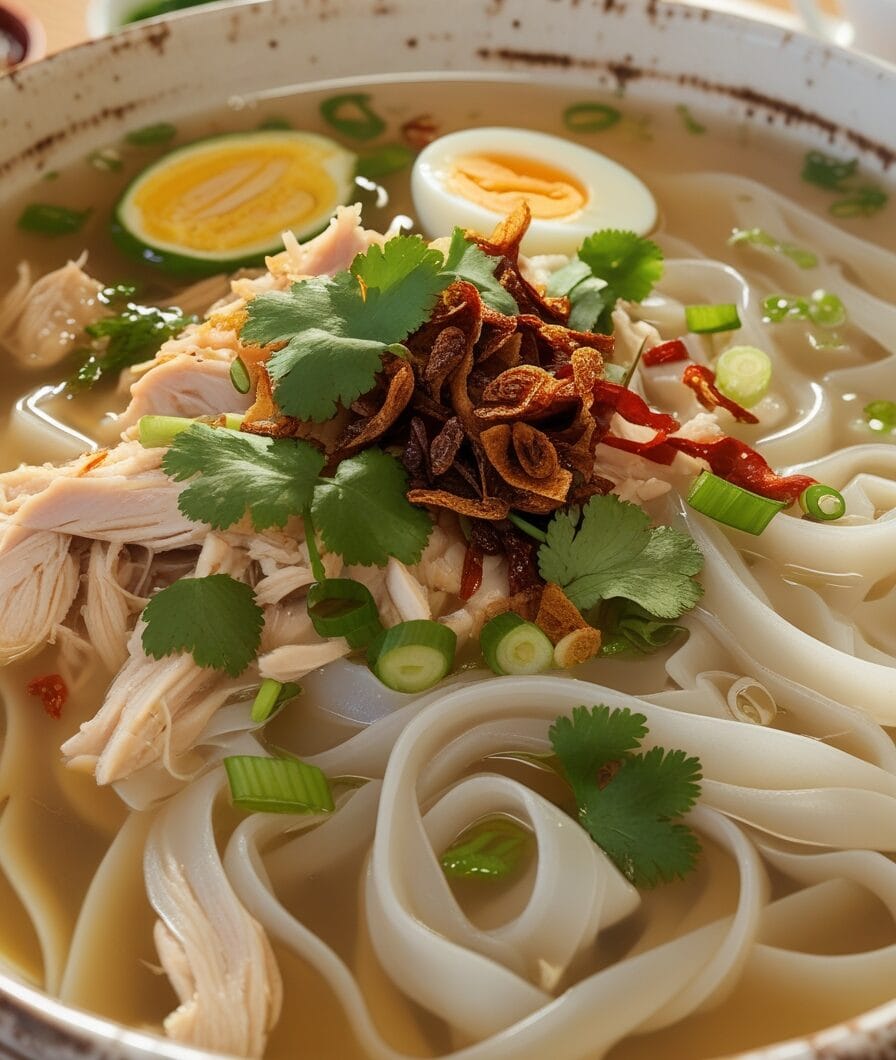 Cambodian Chicken Flat Noodle Porridge