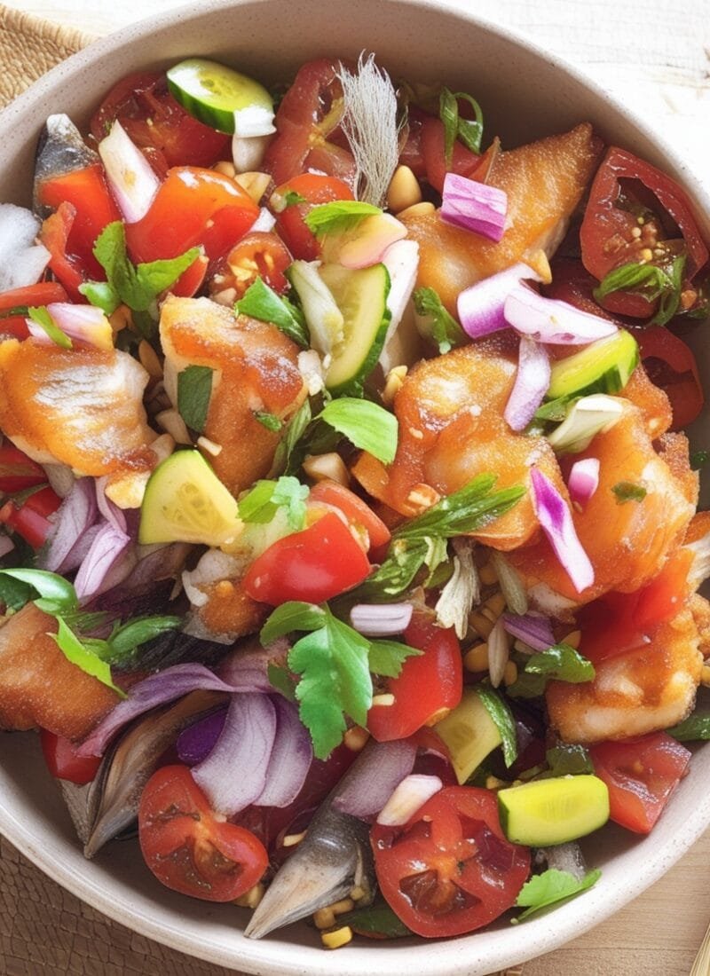 Cambodian Grill Tomato Salsa with Fried Fish