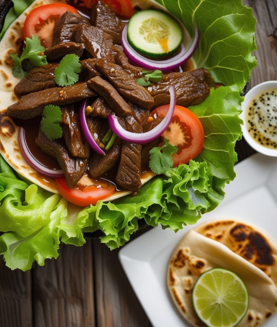 Cambodian Lok Lak Wrap with Flat Bread