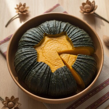 Whole Cambodian Pumpkin Coconut Custard on table