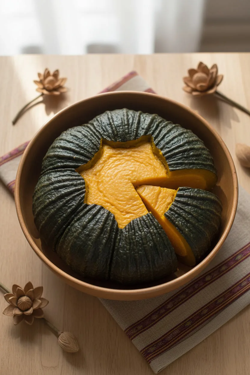 Whole Cambodian Pumpkin Coconut Custard on table